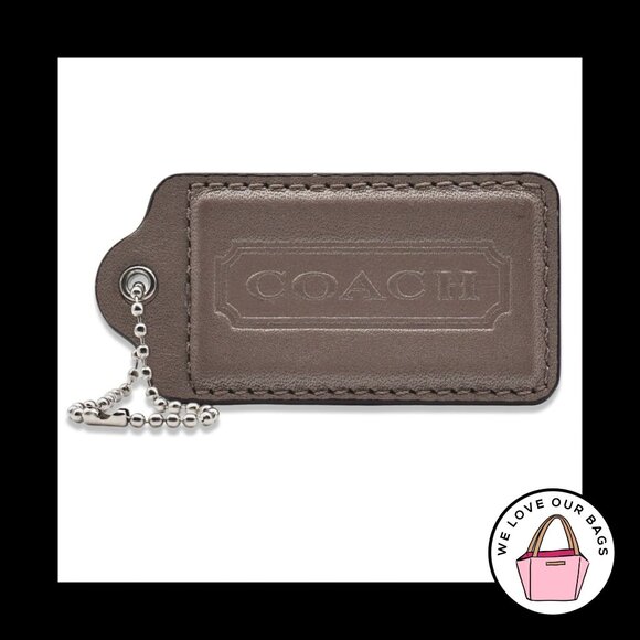 3" XL COACH Mushroom Taupe Brown Leather Nickel Fob Bag Charm Keychain Hang Tag - Picture 1 of 1